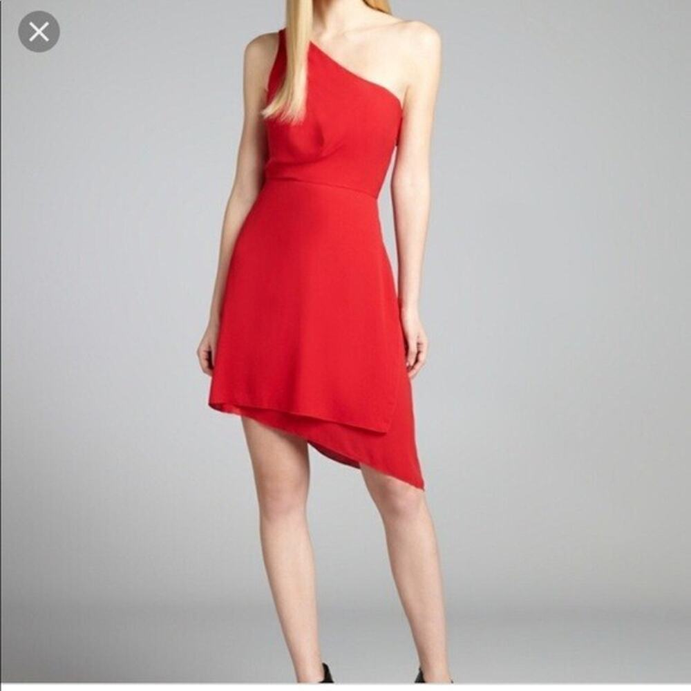 BCBGMAXAZRIA Womens Dress Size 0 Rio Red Cocktail Knee Length One Shoulder